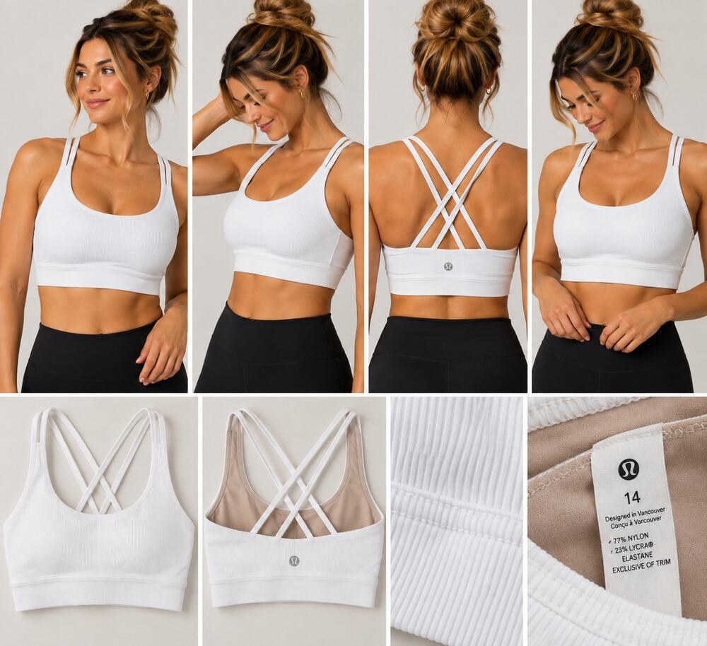 Lululemon White Ribbed Cross-Back Sports Bra – Size 14